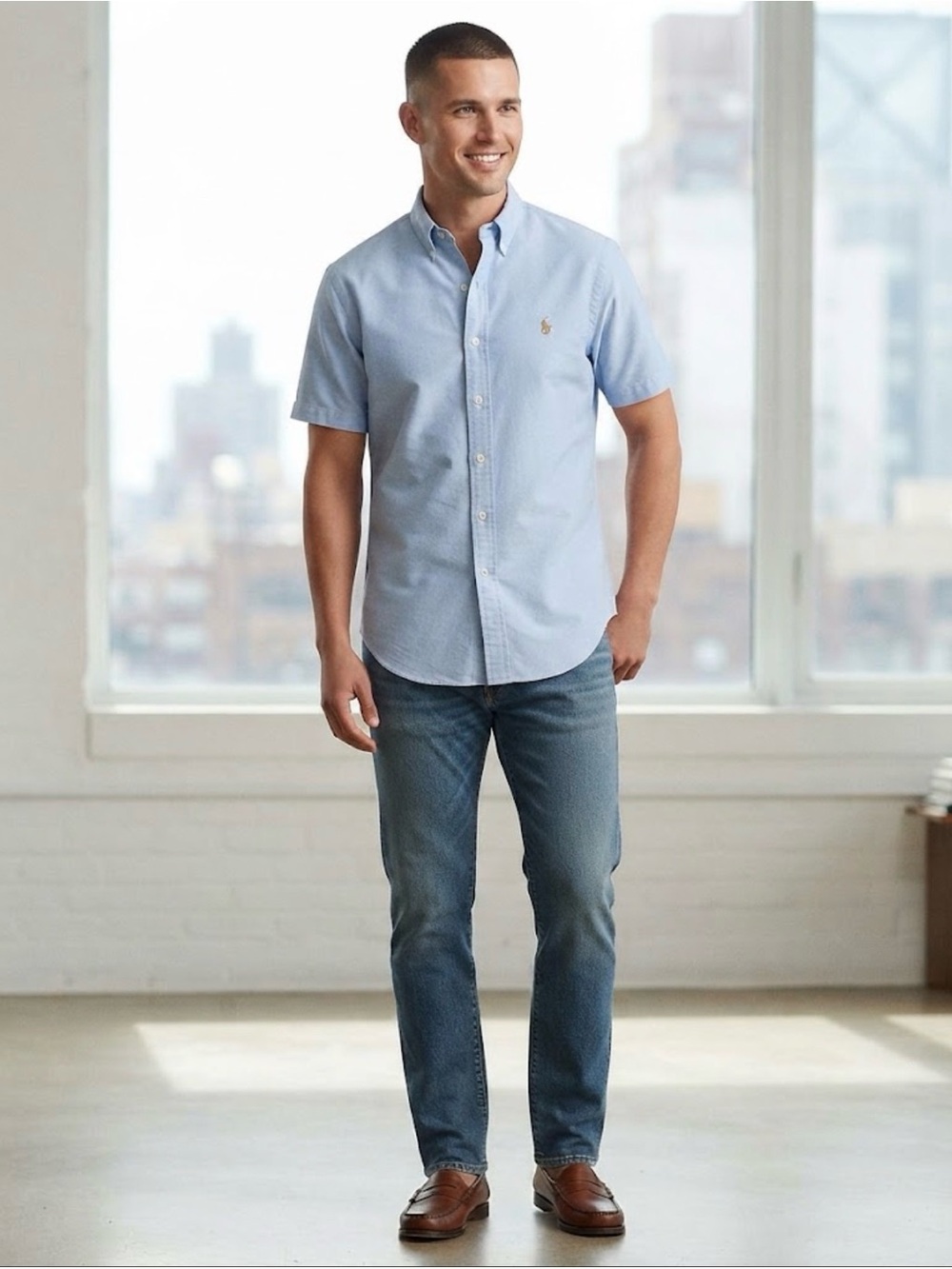 Ralph Lauren Men's XLT Tall Blue Classic Oxford Shirt Short Sleeve Button Down